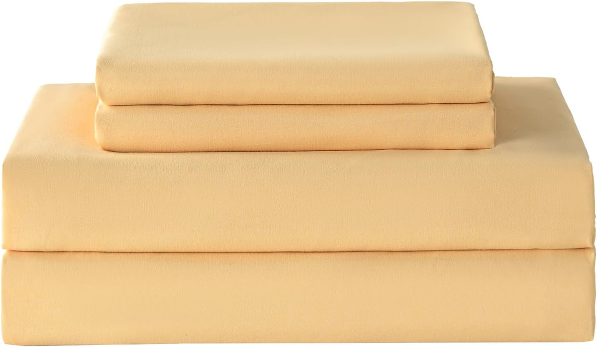 Full Size Bed Sheets Set, Yellow Cooling Hypoallergenic Microfiber Double Bed Sheets, Soft Oeko-Tex Extra Deep Pocket Sheets & Pillowcases Wrinkle Free Bedsheets