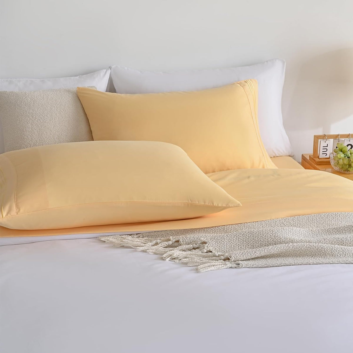 Full Size Bed Sheets Set, Yellow Cooling Hypoallergenic Microfiber Double Bed Sheets, Soft Oeko-Tex Extra Deep Pocket Sheets & Pillowcases Wrinkle Free Bedsheets