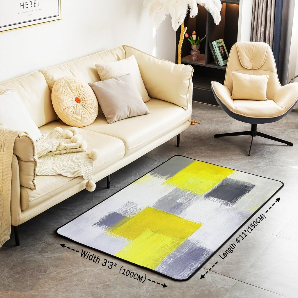 Yellow Abstract Area Rug 3x5 Modern Art Living Room Rugs for Bedroom Minimalist Decor Carpet Soft Lightweight Polyester Bedroom Decor