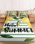 Summer Yellow Lemon Leaf on Striped Twin Bed Fitted Sheets Farmhouse Fruit Theme Bed Set with 16" Deep Pocket for Single Bed,Soft Microfiber Bottom Sheet with Decorative Pillowcases