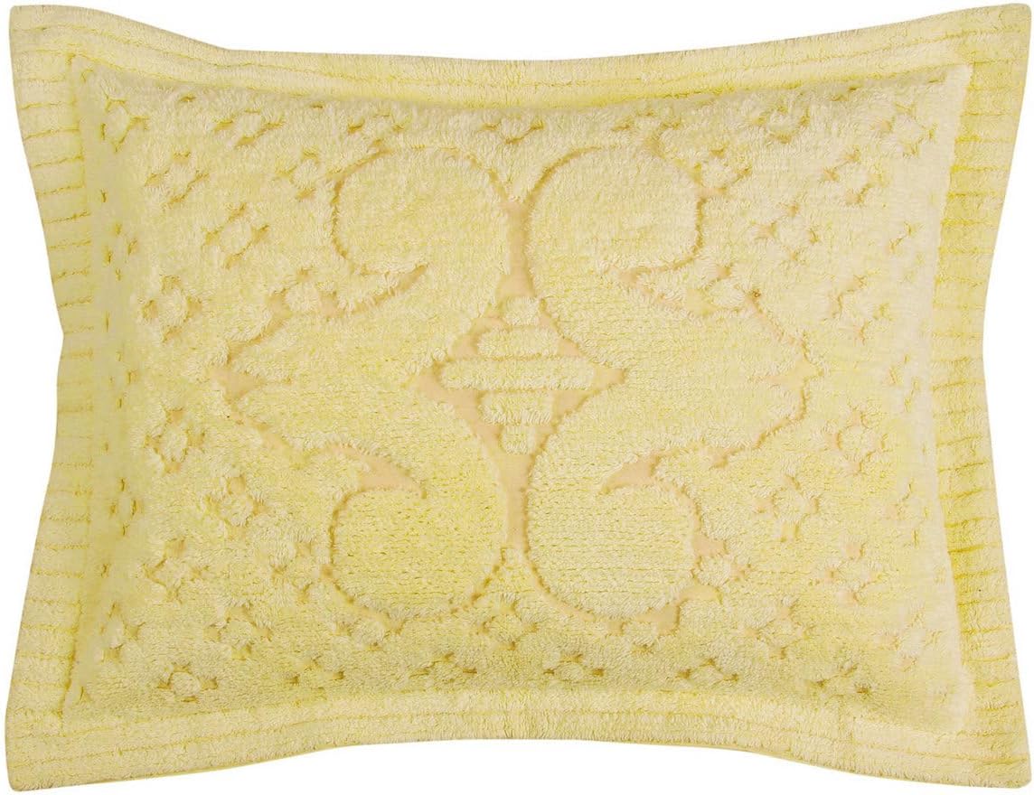 100% Cotton Tufted Chenille Bedspread Pillow Sham Medallion Pattern Soft Plush Cozy Feel | Standard Shams Size All Seasons Lemon Yellow Color Aesthetic Bedding Washable Western Farmhouse Look