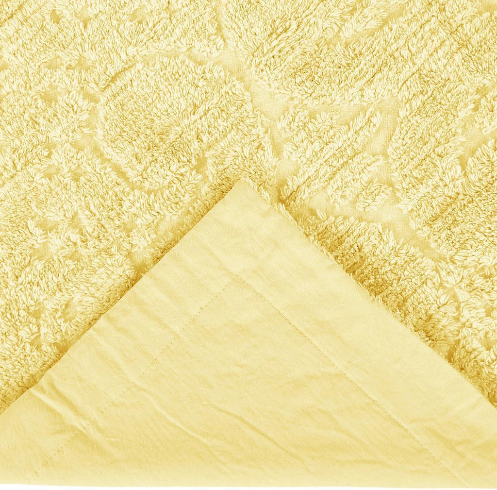 100% Cotton Tufted Chenille Bedspread Pillow Sham Medallion Pattern Soft Plush Cozy Feel | Standard Shams Size All Seasons Lemon Yellow Color Aesthetic Bedding Washable Western Farmhouse Look