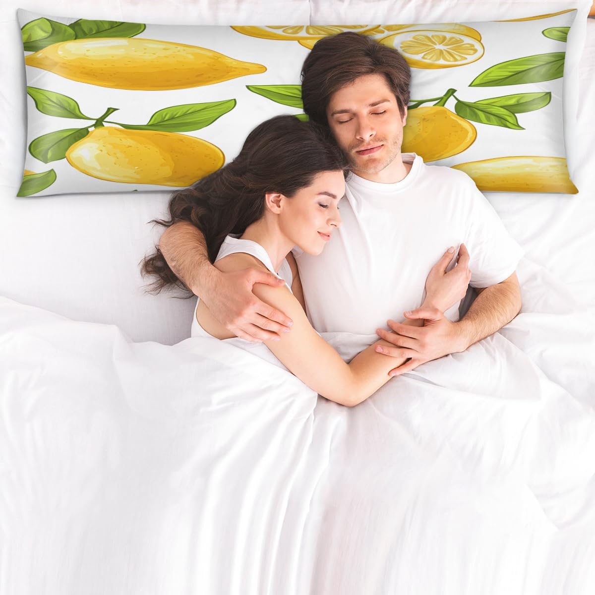 Spring Summer Yellow Lemon Body Pillow Covers Decorative Soft Bedding Satin Pillowcase with Zipper Closure Cooling Breathable Long Pillow Case-21"x 54"
