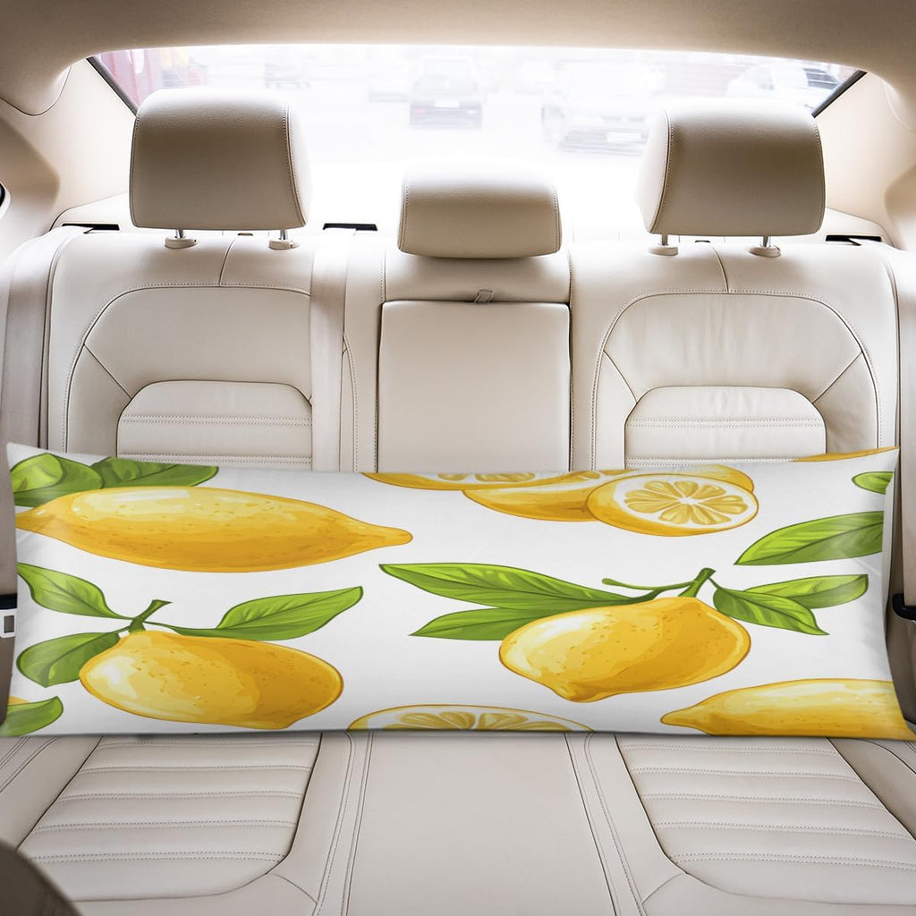Spring Summer Yellow Lemon Body Pillow Covers Decorative Soft Bedding Satin Pillowcase with Zipper Closure Cooling Breathable Long Pillow Case-21"x 54"