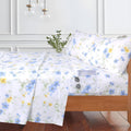 Cotton Sheet Set Floral Queen Blue Yellow Spring Flower Fitted Sheets
