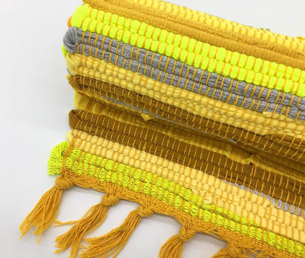 Chindi Rag Rug, Machine Washable Cotton Reversible Rag Rug Hand Woven Multi Color Striped Area Rug Floor Rugs for Bedroom, Living Room, Kitchen and Laundry Room (20'' x 31", Yellow)