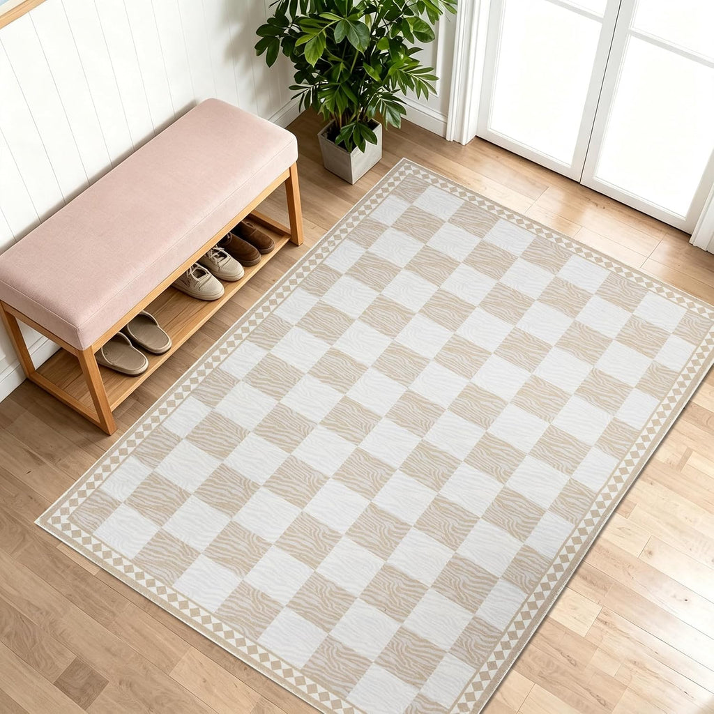 Checkered Rug 3.3x5Ft Zebra Stripe Hallway Entryway Entrance Carpet