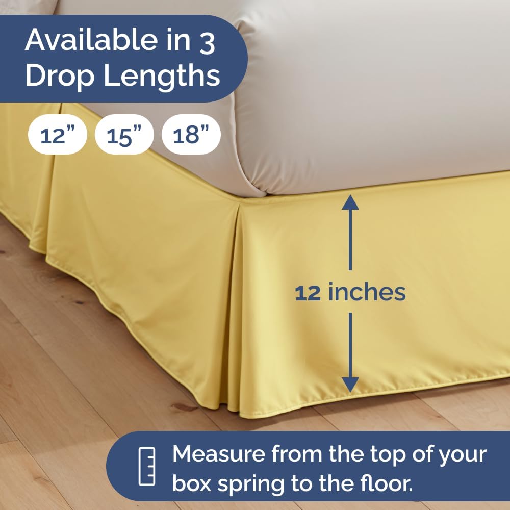 Pleated Bed Skirt Queen Size - 3 Sided Pleated Bed Skirt - 12 Inch, Yellow