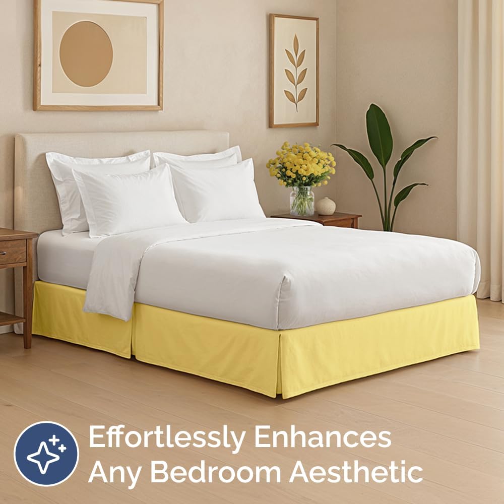Pleated Bed Skirt Queen Size - 3 Sided Pleated Bed Skirt - 12 Inch, Yellow