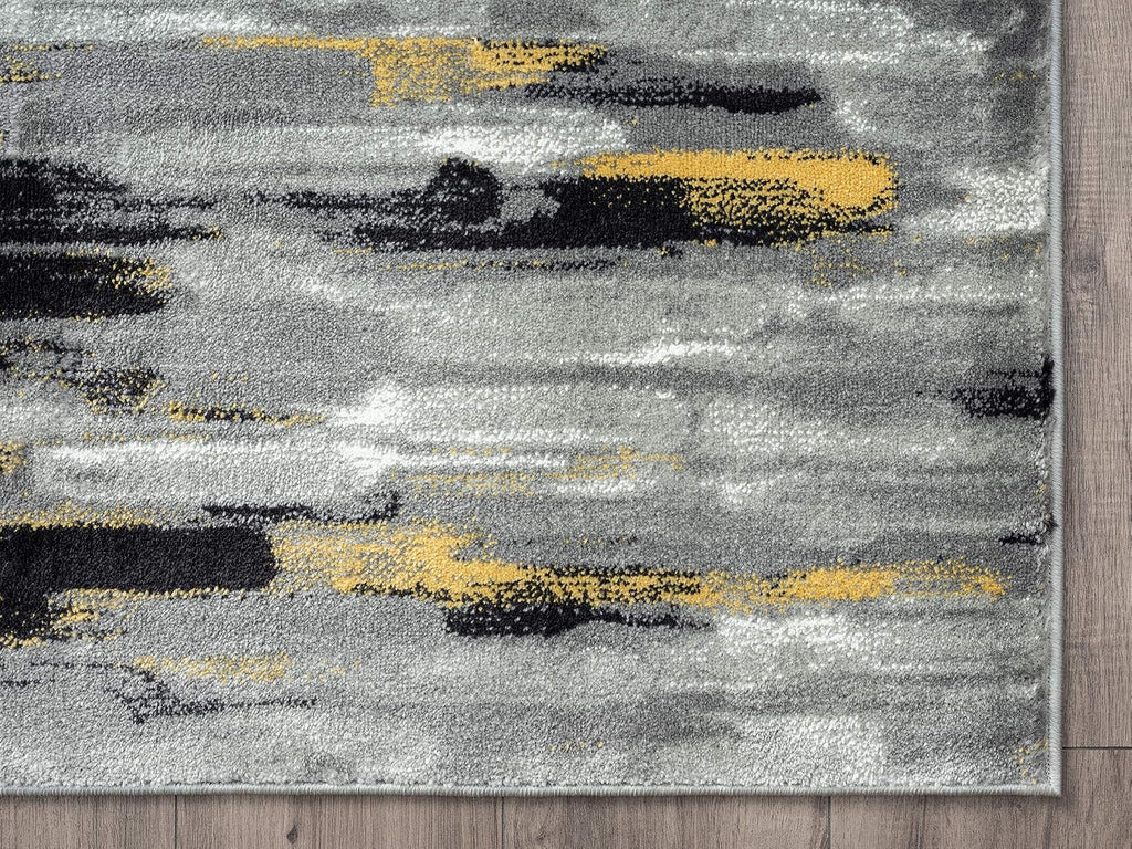 Porto PRT140C Contemporary Grey and Yellow Abstract Area Rug 4' x 6'
