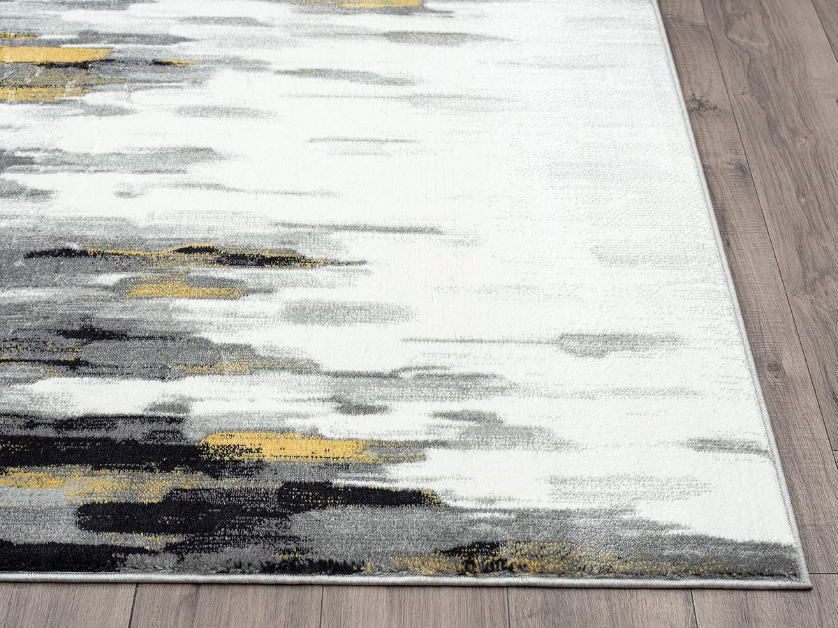 Porto PRT140C Contemporary Grey and Yellow Abstract Area Rug 4' x 6'