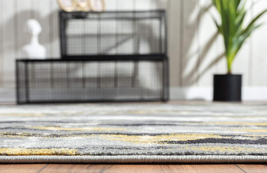 Porto PRT140C Contemporary Grey and Yellow Abstract Area Rug 4' x 6'