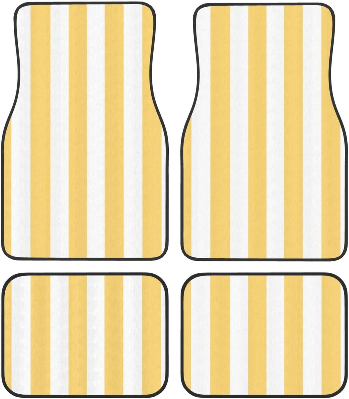 Pastel Color Vertical Yellow White Stripes Car Floor Mats,4 Piece, Car Rug Durable Anti-Slip Waterproof Trim to Fit Liner Universal Fit Auto,Sedan,SUV,Truck