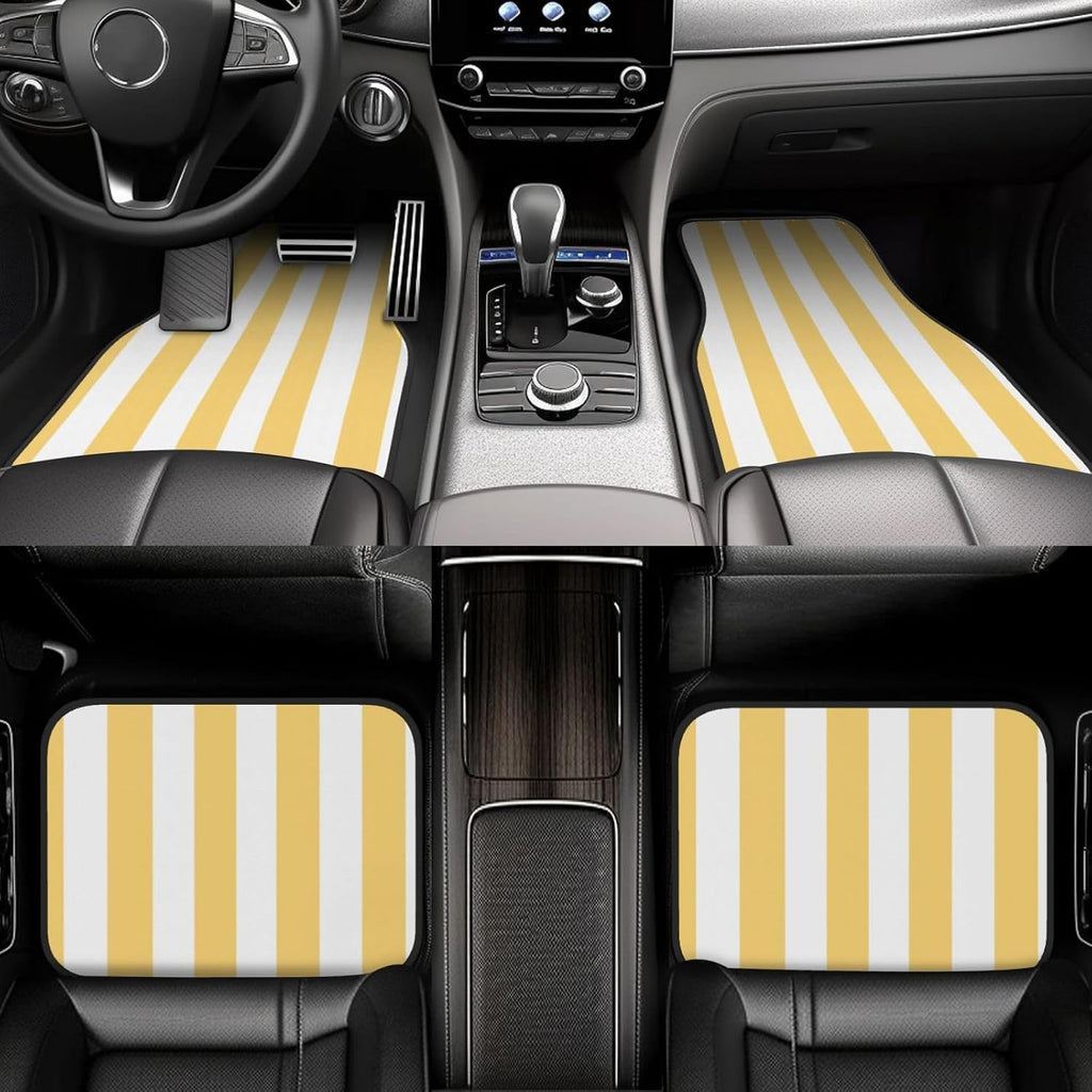 Pastel Color Vertical Yellow White Stripes Car Floor Mats,4 Piece, Car Rug Durable Anti-Slip Waterproof Trim to Fit Liner Universal Fit Auto,Sedan,SUV,Truck