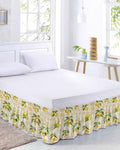 Yellow Lemons Bed Skirt Queen Size 16 Inch Drop, Adjustable Elastic Wrap Around Bed Skirts Easy Fitting Dust Ruffle Bedskirt Bed Frame Cover Summer Botanical Fruit Leaves Country