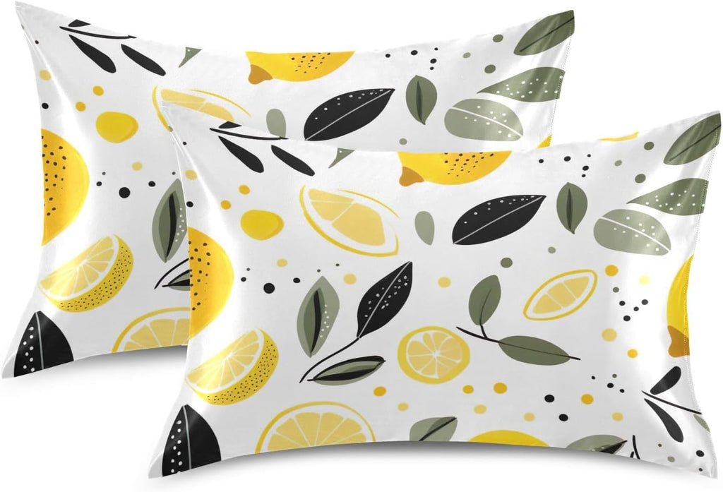 Yellow Lemons Satin Pillowcase for Hair and Skin Body Bedding Pillow Case Standard Size 20"X26" Decorative Pillows Cases with Envelope Closure for Pillow