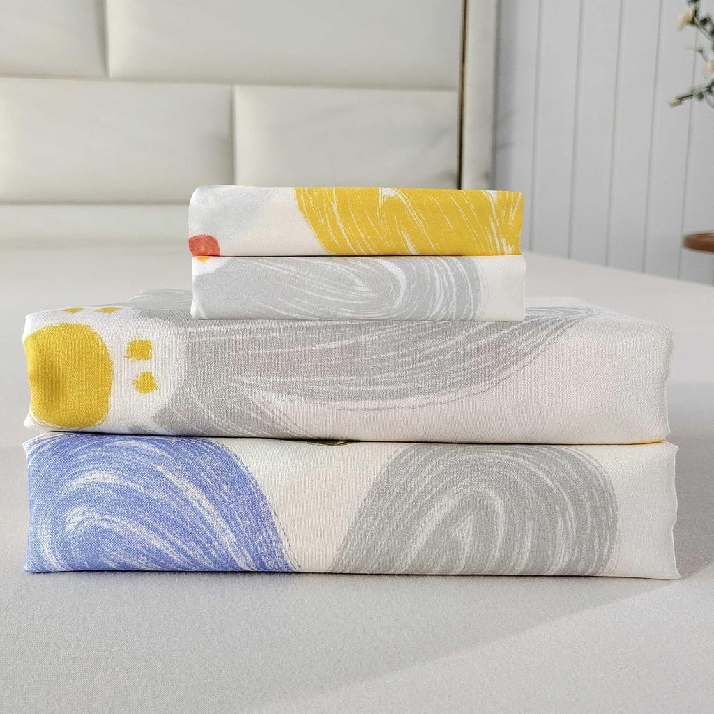 4 Pieces Yellow Floral Sheets Set Queen, Soft Microfiber Floral Sheets Queen Size, Fade Resistant, Flower Sheet Bed Set Deep Pocket All Season
