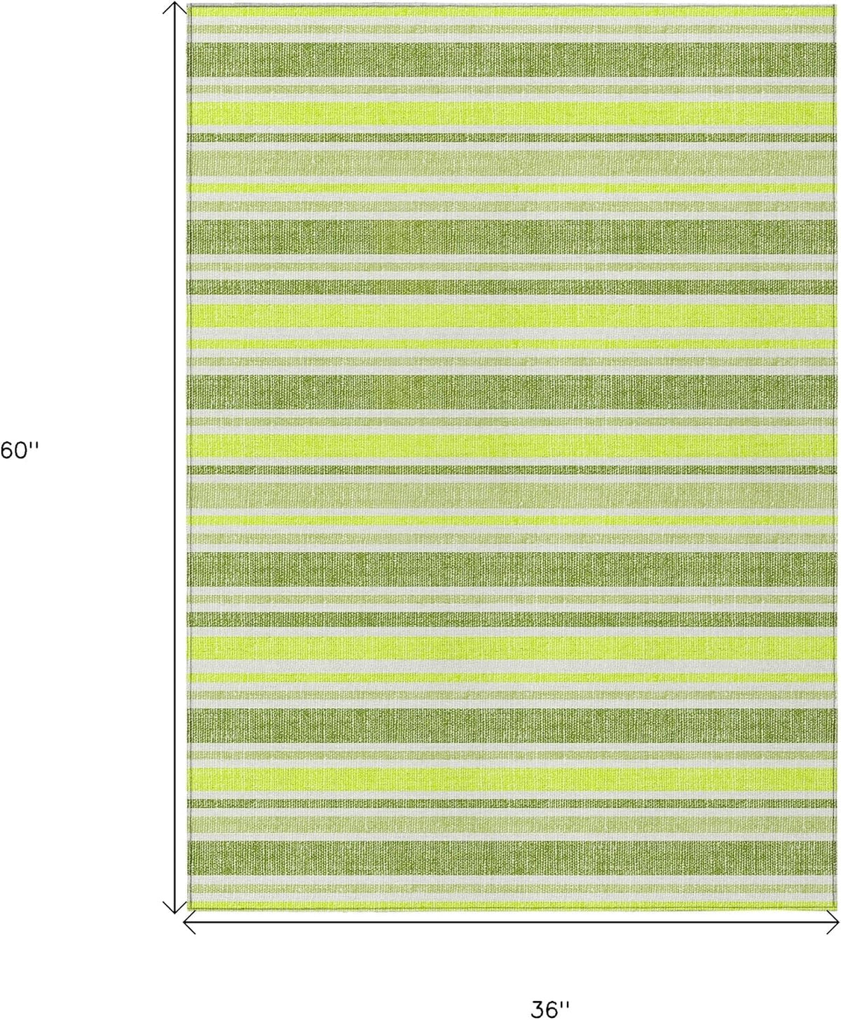 3' X 5' Green and Yellow Striped Washable Non Skid Indoor Outdoor Area Rug