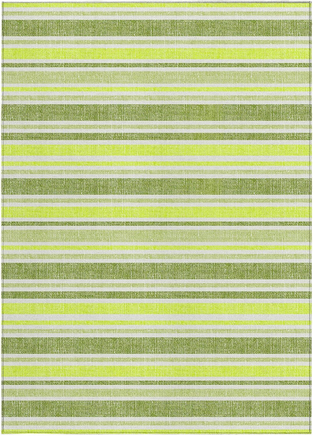 3' X 5' Green and Yellow Striped Washable Non Skid Indoor Outdoor Area Rug