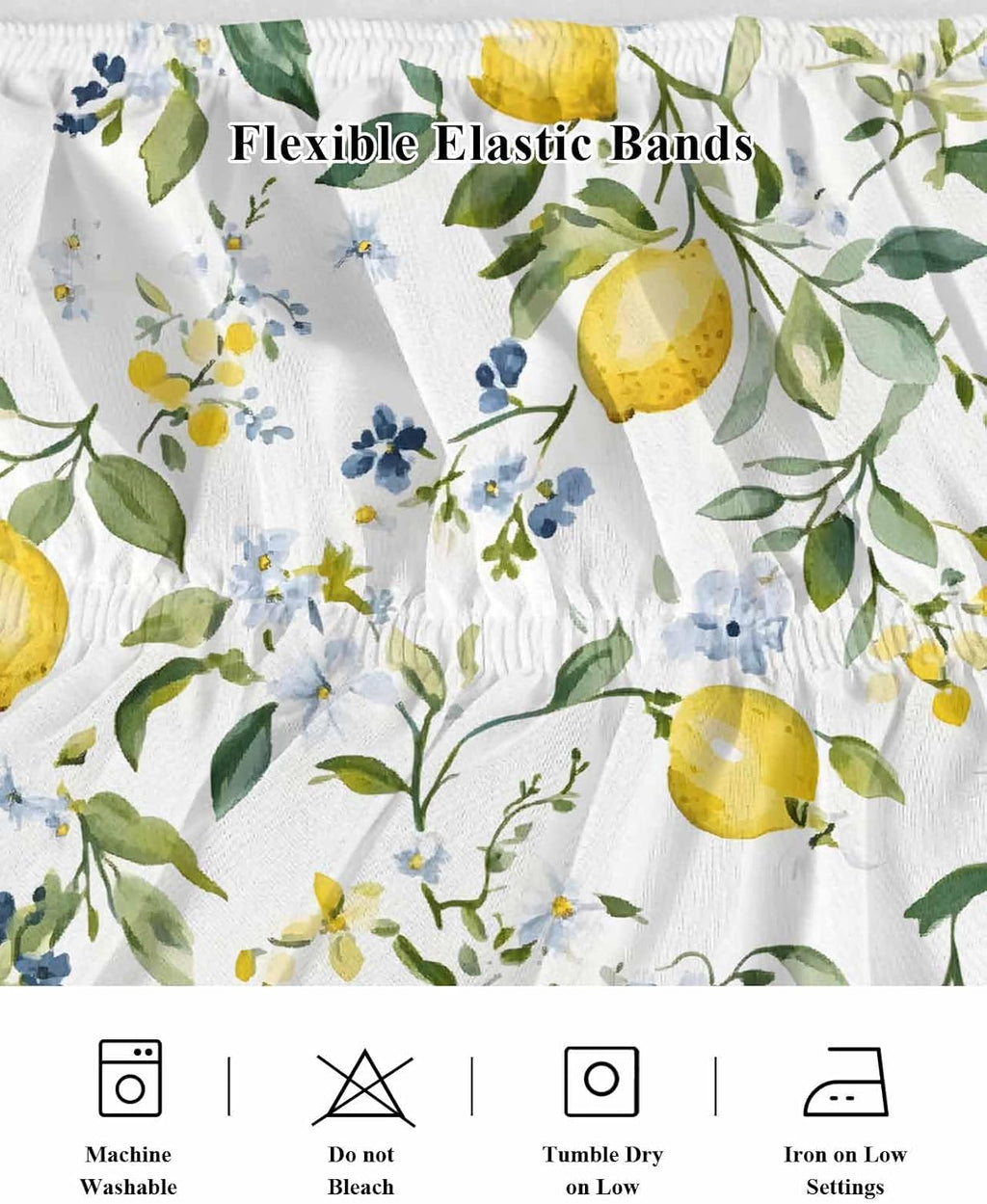 Bed Skirt Yellow Flowers Lemon Summer Ruffle Bed Skirt Wrap Around Bed Skirts for Queen Beds 16" Drop,Adjustable Elastic Dust Ruffles Easy Fit and Wrinkle-Free