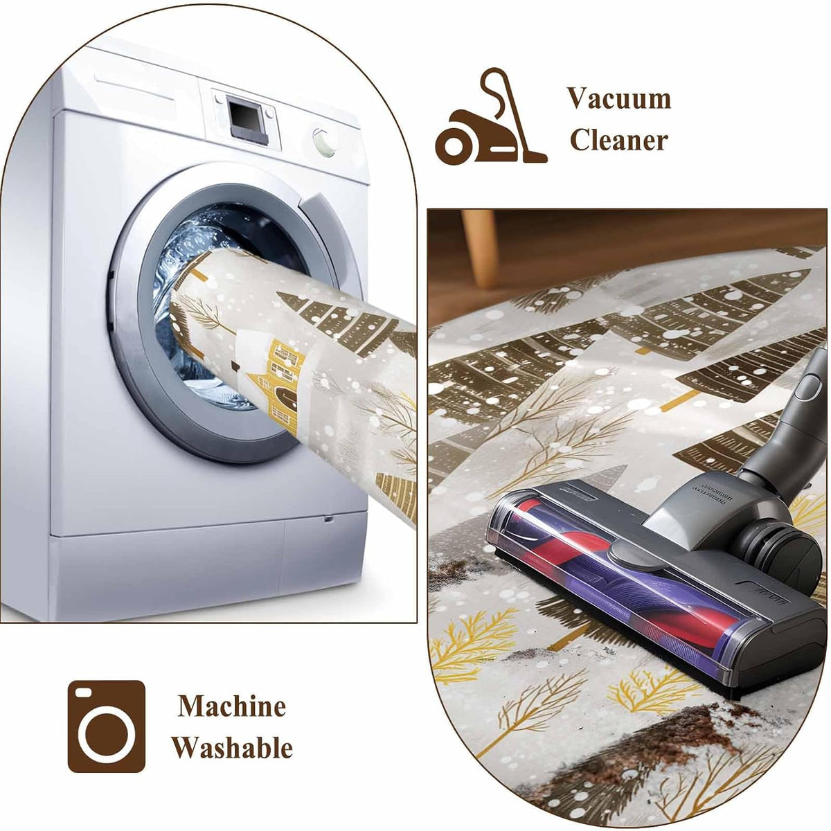 Christmas 2x3 Area Rugs for Living Room, Winter Abstract Christmas Tree House Snow Yellow Non Slip Floor Mat Washable Low-Profile Indoor Carpet for Bedroom, Dining Room, Bathroom