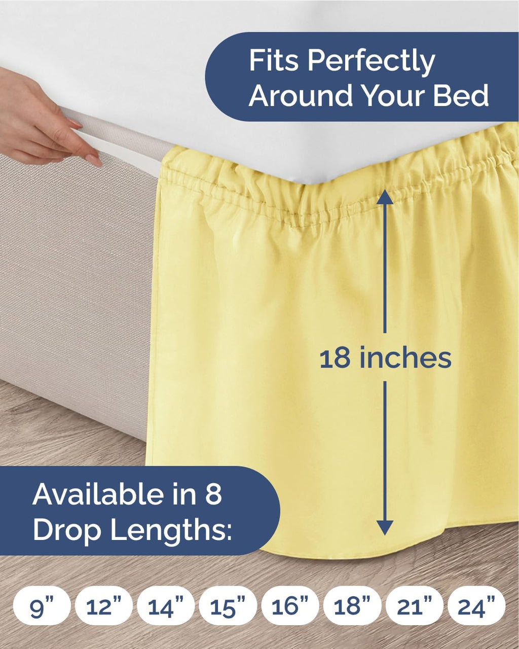 CGK Linens Wrap Around Dust Ruffle Bed Skirt - Full, 18" Yellow