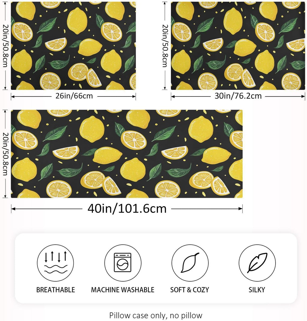 Lemons Yellow Satin Pillowcase with Envelope Closure Green Black Standard Size Pillow Case, Silky Pillow Cover for Home Bedroom Sofa 20x26 in