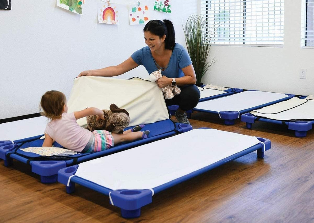 Standard Kids Cot Sheet for Stackable Cots for Preschool Daycare & Child Care - Corner Elastic Loops - Cot Bed Fitted Sheet - Nap Fitted Sheet for Kids - Cotton Surface Pack of 4 (23" x 52", Yellow)