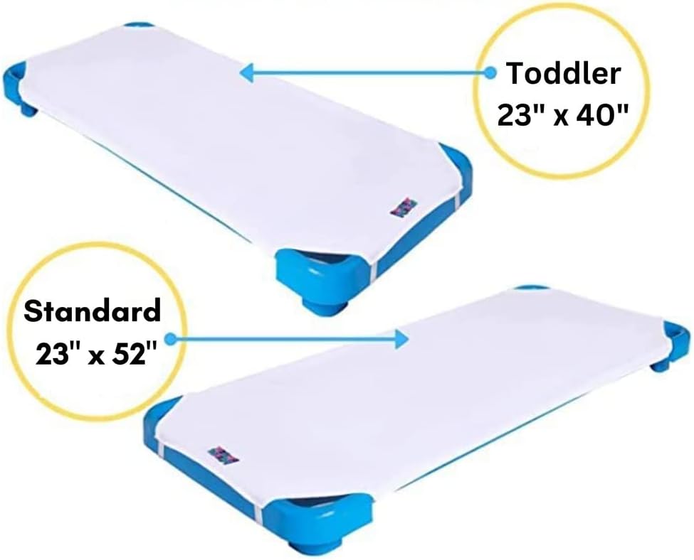 Standard Kids Cot Sheet for Stackable Cots for Preschool Daycare & Child Care - Corner Elastic Loops - Cot Bed Fitted Sheet - Nap Fitted Sheet for Kids - Cotton Surface Pack of 4 (23" x 52", Yellow)