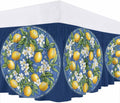 Bed Skirt Boho Summer Yellow Lemons Navy Blue Ruffle Bed Skirt Wrap Around Bed Skirts for Queen Beds 16" Drop,Adjustable Elastic Dust Ruffles Easy Fit and Wrinkle-Free