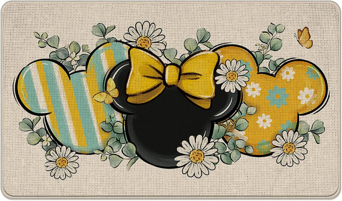 Spring Summer Decorative Front Door Mat, Daisy Flower Eucalyptus