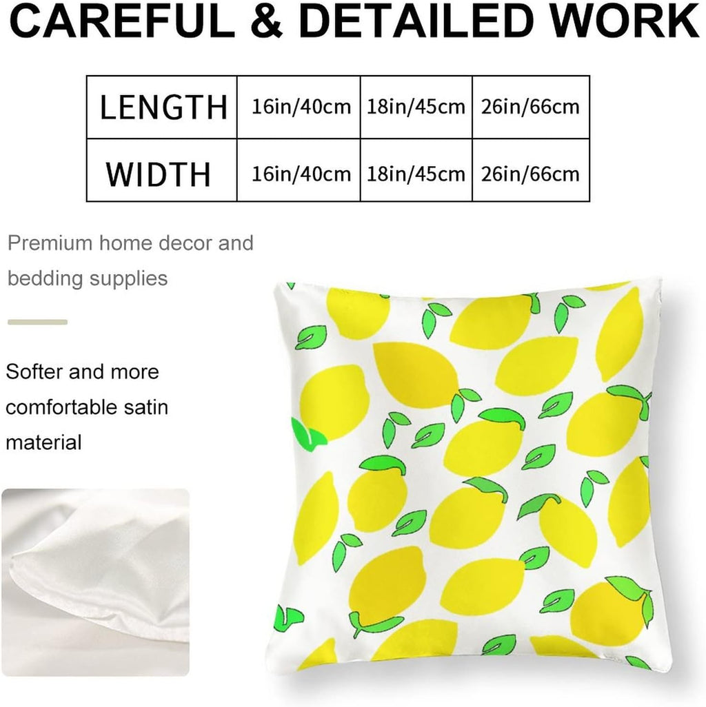 Decor Pillows 16"x16" Lemon Yellow Satin Square Throw Pillow Covers Spring Summer Decorative Throw Pillow Covers Hidden Zipper Decorative Couch Pillow Cover for Sofa Summer Pillow Covers