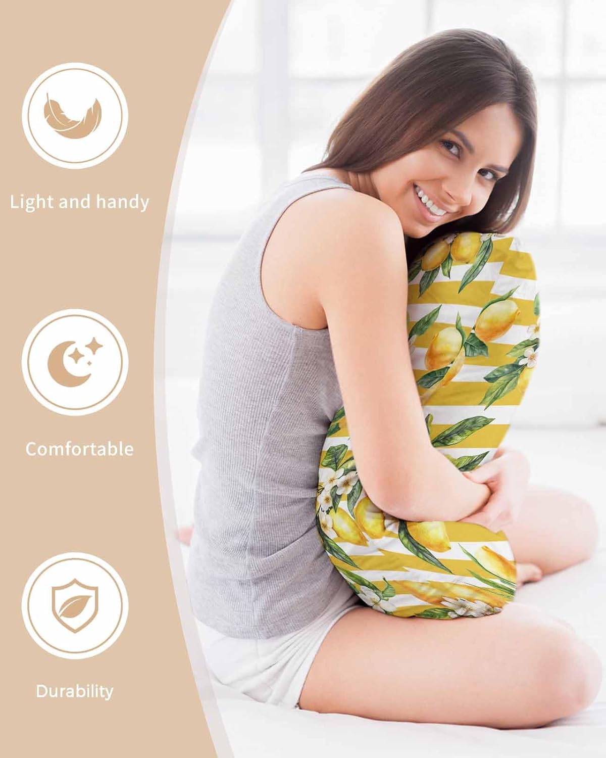 Lemon Standard Pillowcase Set of 2, Summer Yellow Stripes Satin Pillow Case with Smooth Hidden Zipper Closure, Soft Throw Covers for Couch Sofa Home Decoration 20 X 26 Inches
