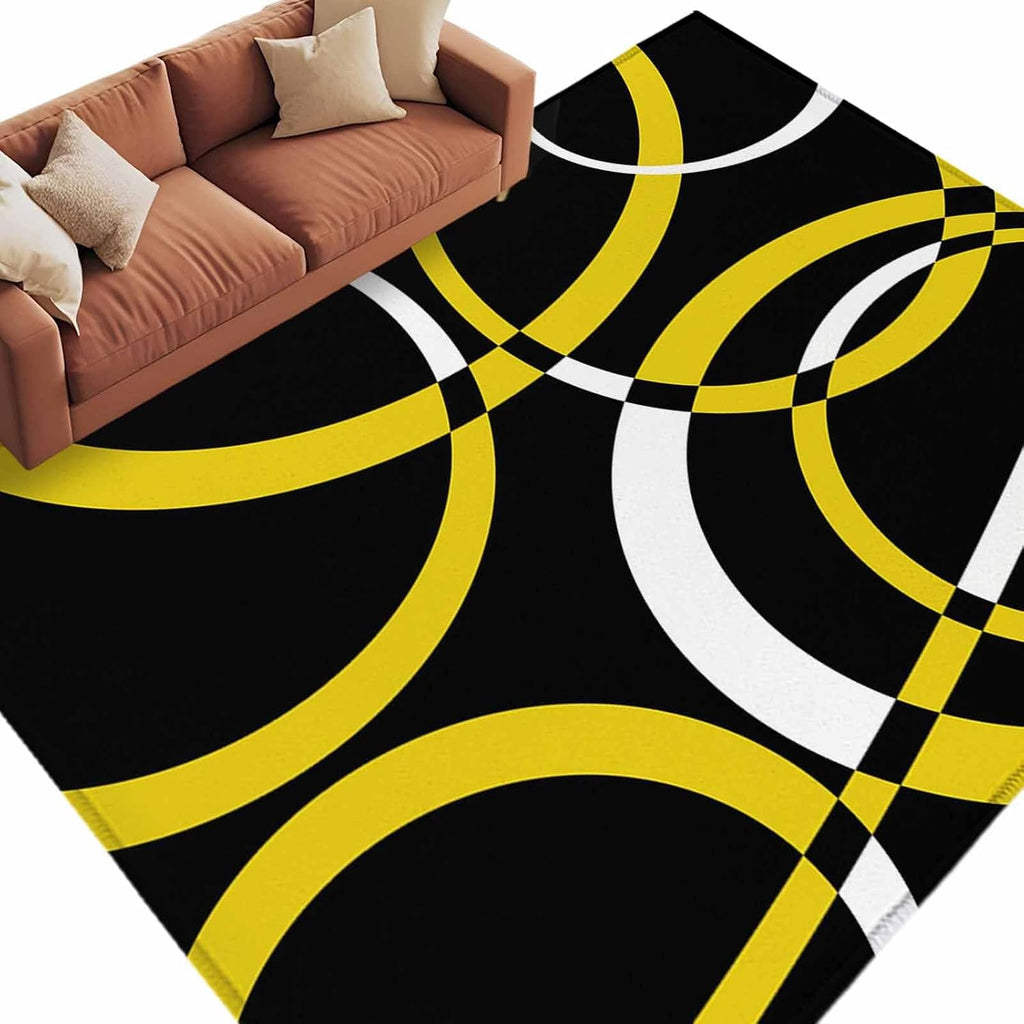 5x7ft Modern Abstract Art Area Rug Non Slip Soft Washable Yellow White Geometric Circle Rectangle Area Rugs Low Pile Indoor Carpet Mat for Bedroom Living Room Dining Entryway
