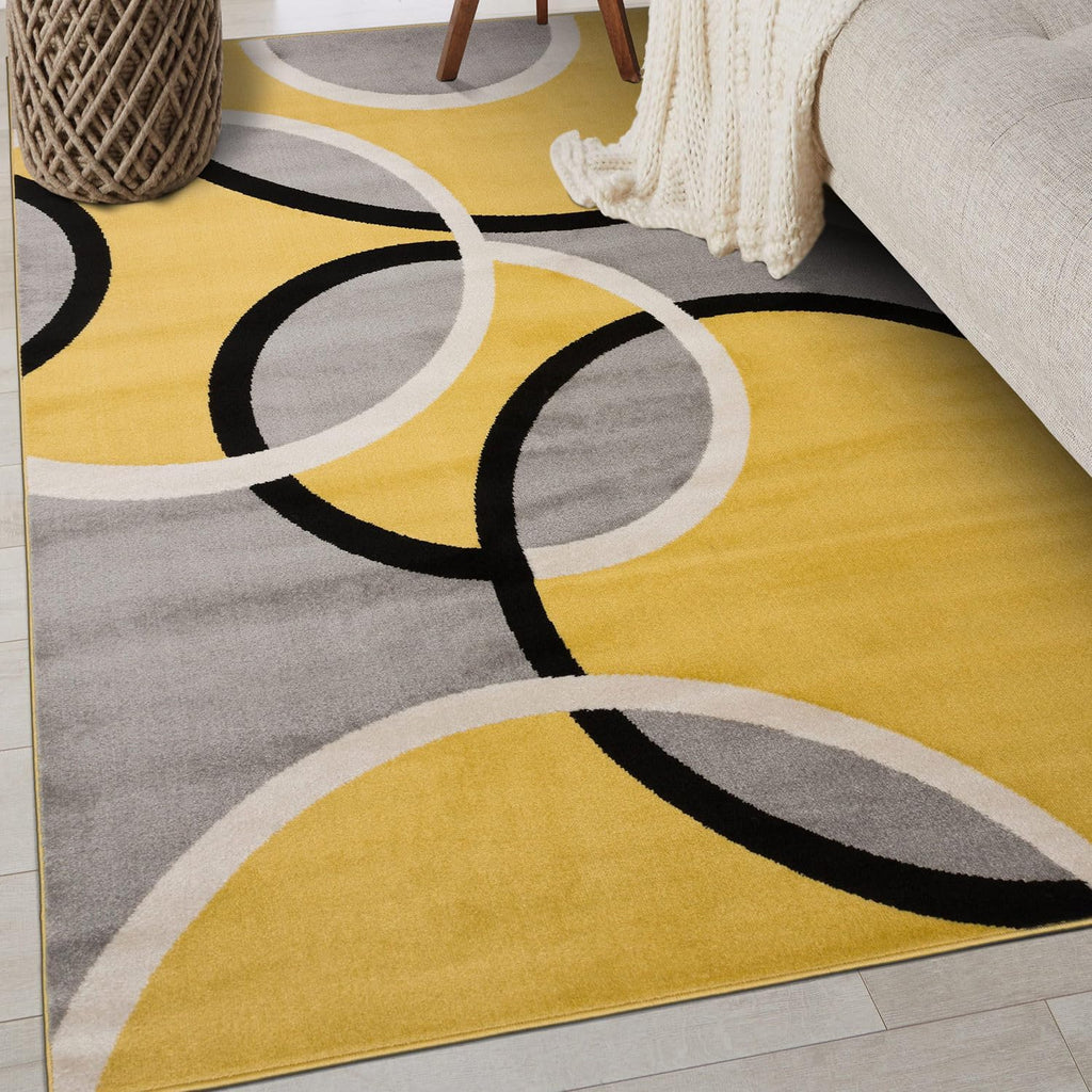 Abstract Circles Contemporary Living Room Area Rug Yellow 3'3" x 5'