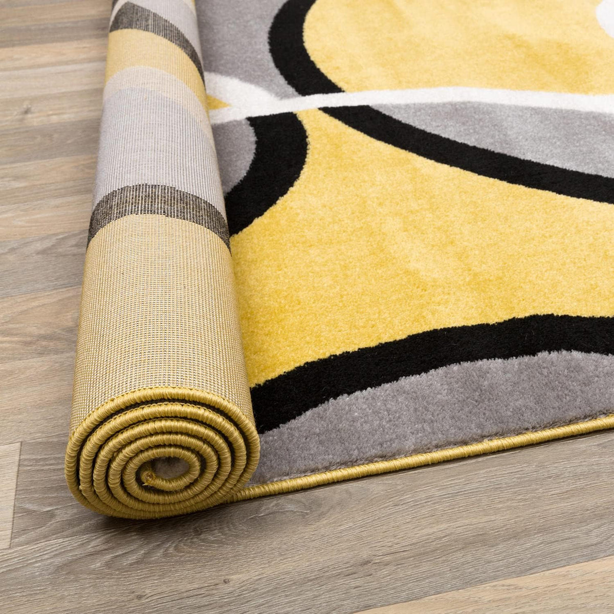 Abstract Circles Contemporary Living Room Area Rug Yellow 3'3" x 5'