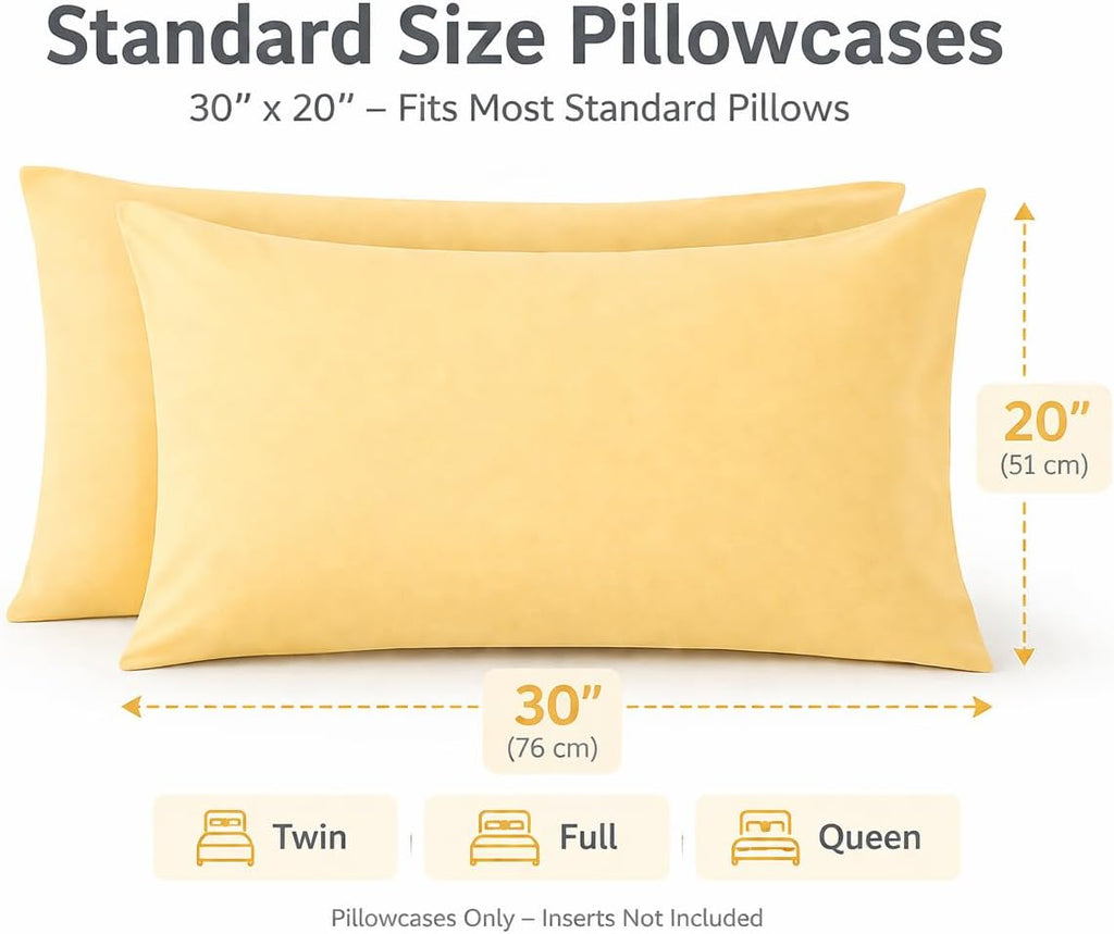 Standard Microfiber Pillowcases Set of 2, 20"x30" (Yellow)