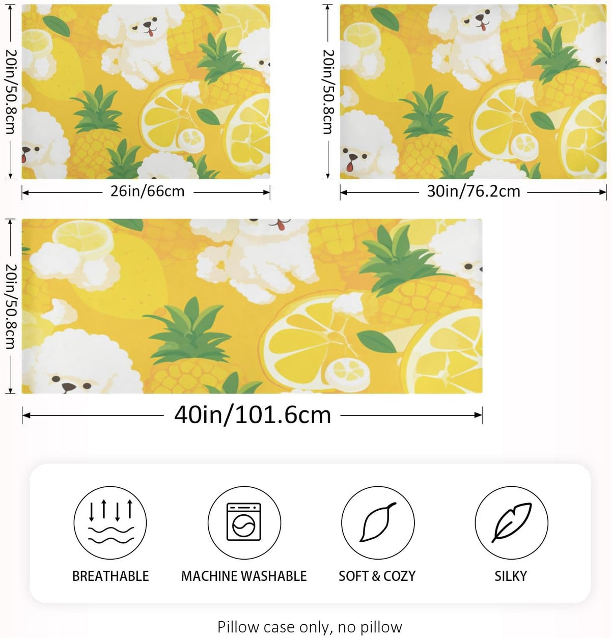 Satin Pillowcase 1 Pack Pillow Case with Envelope Closure Standard Size Pillow Cover 26 x 20 Inch Soft Breathable Poodle and Lemon Yellow