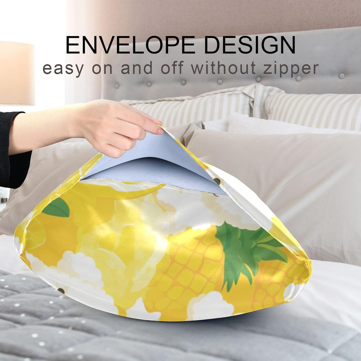 Satin Pillowcase 1 Pack Pillow Case with Envelope Closure Standard Size Pillow Cover 26 x 20 Inch Soft Breathable Poodle and Lemon Yellow