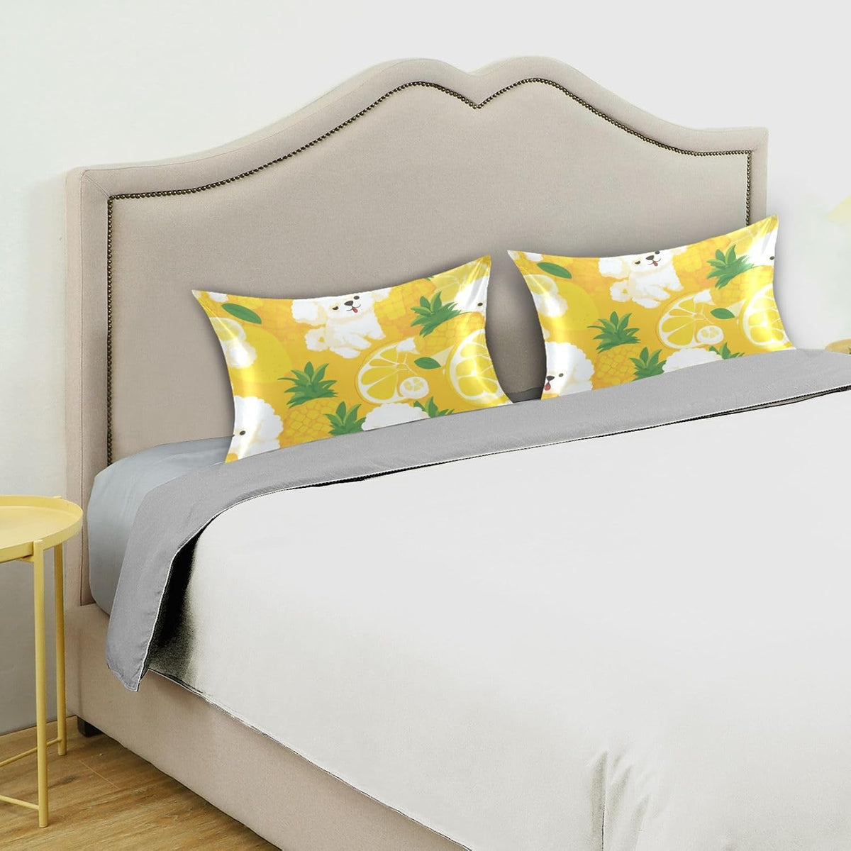 Satin Pillowcase 1 Pack Pillow Case with Envelope Closure Standard Size Pillow Cover 26 x 20 Inch Soft Breathable Poodle and Lemon Yellow