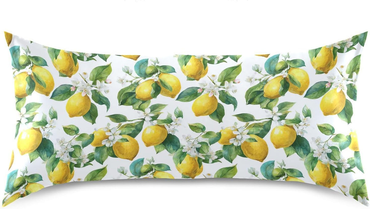 Satin Pillowcase 1 Pack Lemon Yellow Citrus Fruits (13) Similar to Silk Pillow Cases, 20" x 26" Soft Smooth Breathable Cool Pillow Cover for Hair and Skin, Standard Size