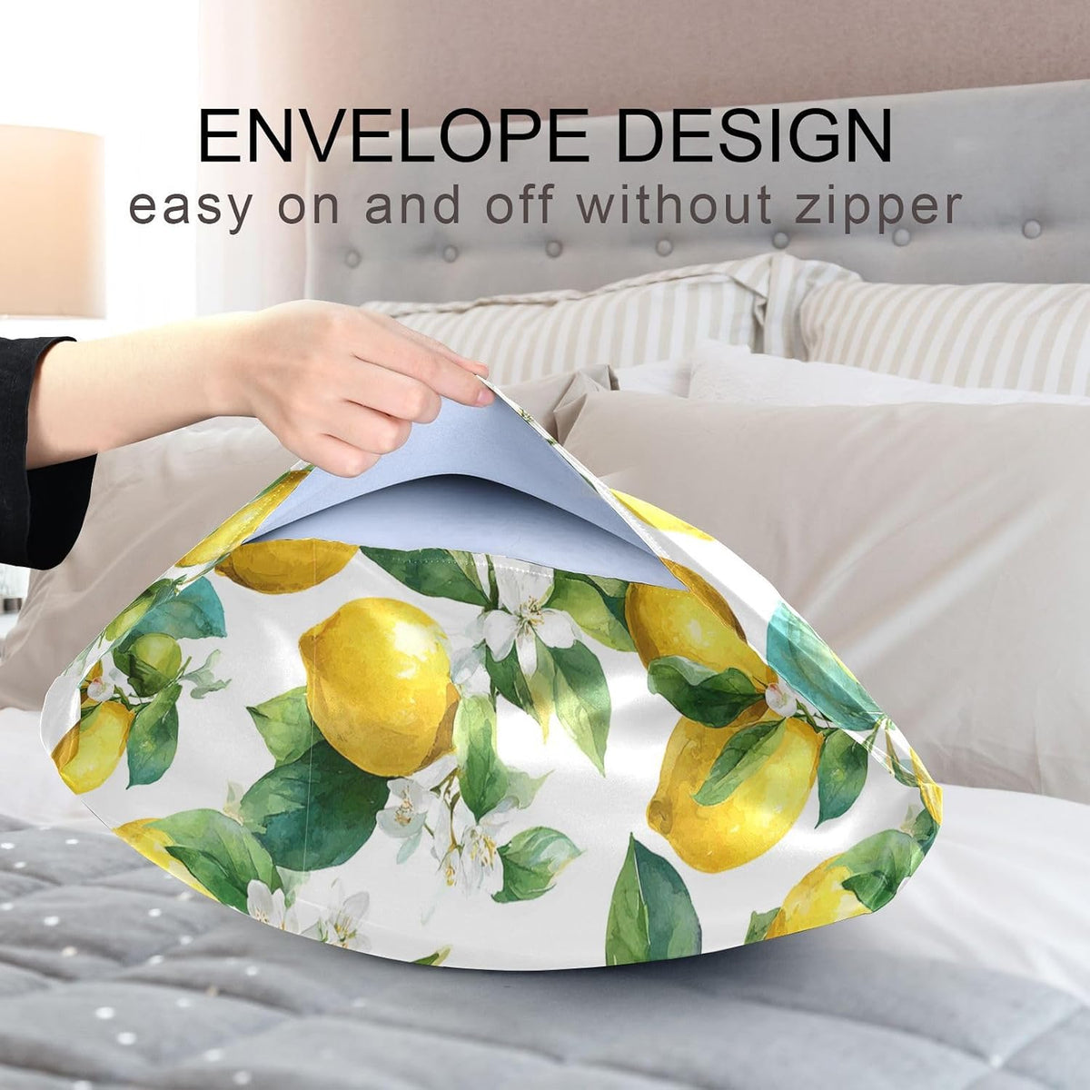 Satin Pillowcase 1 Pack Lemon Yellow Citrus Fruits (13) Similar to Silk Pillow Cases, 20" x 26" Soft Smooth Breathable Cool Pillow Cover for Hair and Skin, Standard Size