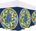 Bed Skirt Yellow Lemons Bohemian Summer Navy Blue Ruffle Bed Skirt Wrap Around Bed Skirts for Queen Beds 16" Drop,Adjustable Elastic Dust Ruffles Easy Fit and Wrinkle-Free