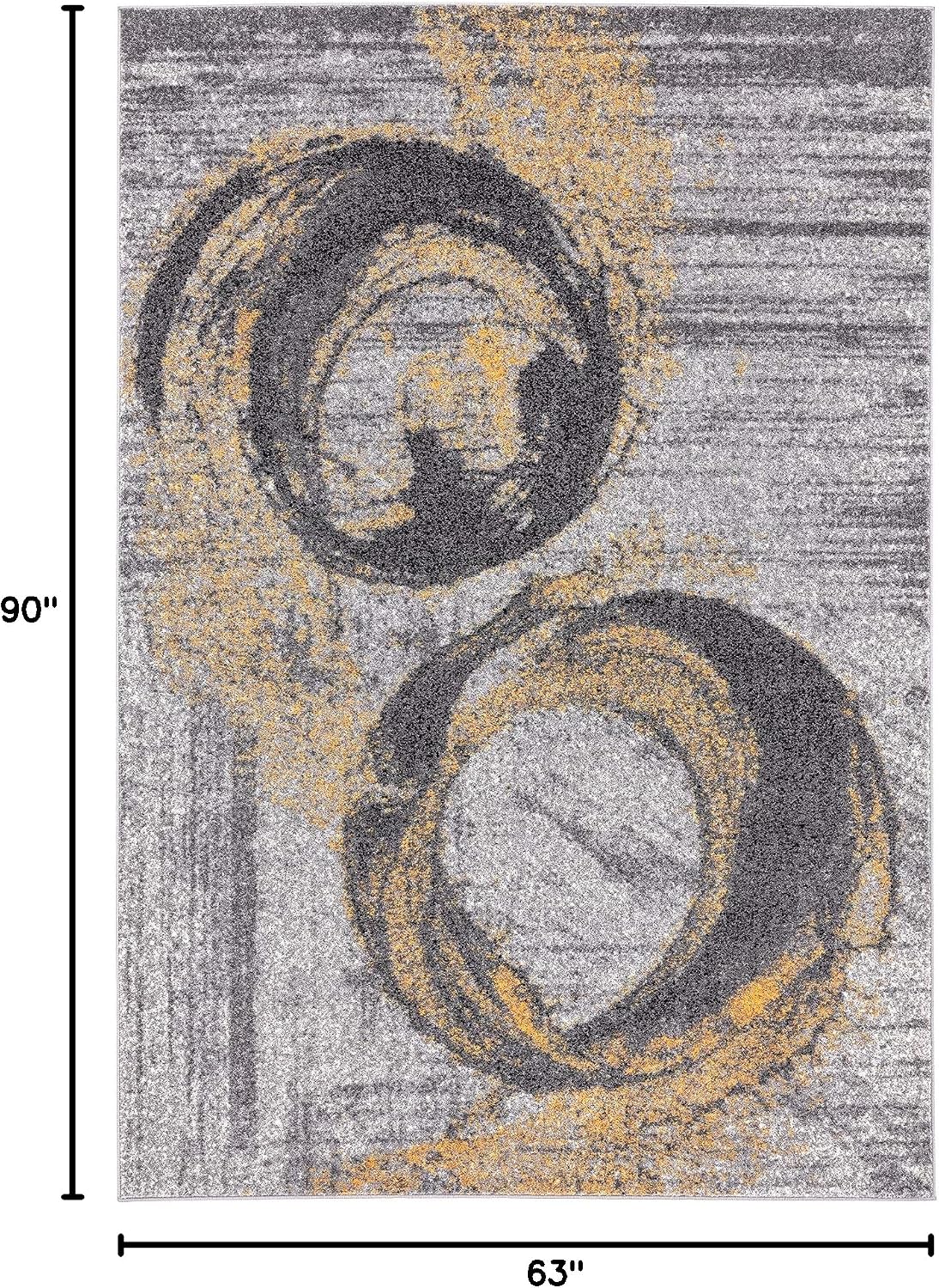 Yellow & Grey Bold Splatter Ring Contemporary 5'3" x 7'6" Area Rug - Laguna Collection Modern Style Accent Rug Rugs