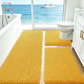 Upgrade Extra Large Gold Bathroom Rug Set 3 Pieces Ultra Soft, Thick Absorbent Bath Mats, Non Slip Chenille Toilet Mat for Bathroom, Bedroom, Kitchen, Yellow