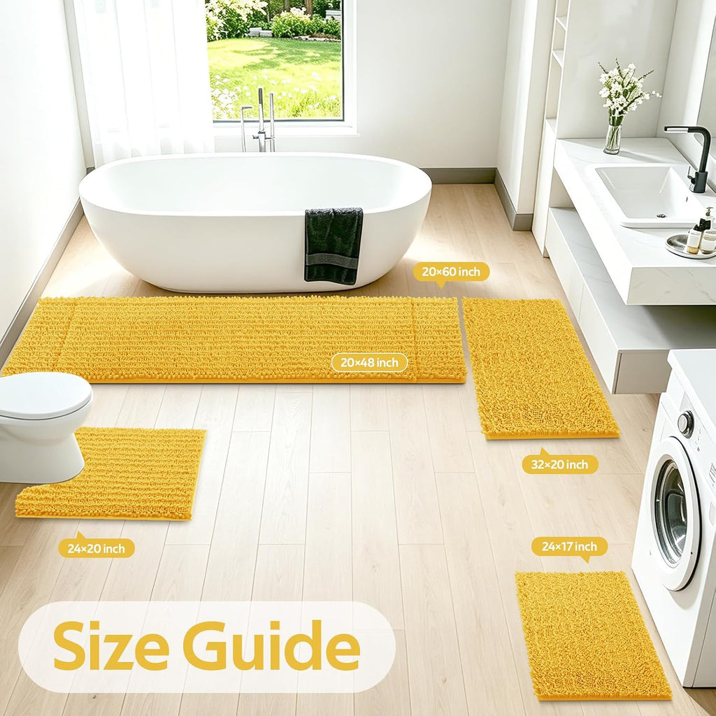 Upgrade Extra Large Gold Bathroom Rug Set 3 Pieces Ultra Soft, Thick Absorbent Bath Mats, Non Slip Chenille Toilet Mat for Bathroom, Bedroom, Kitchen, Yellow