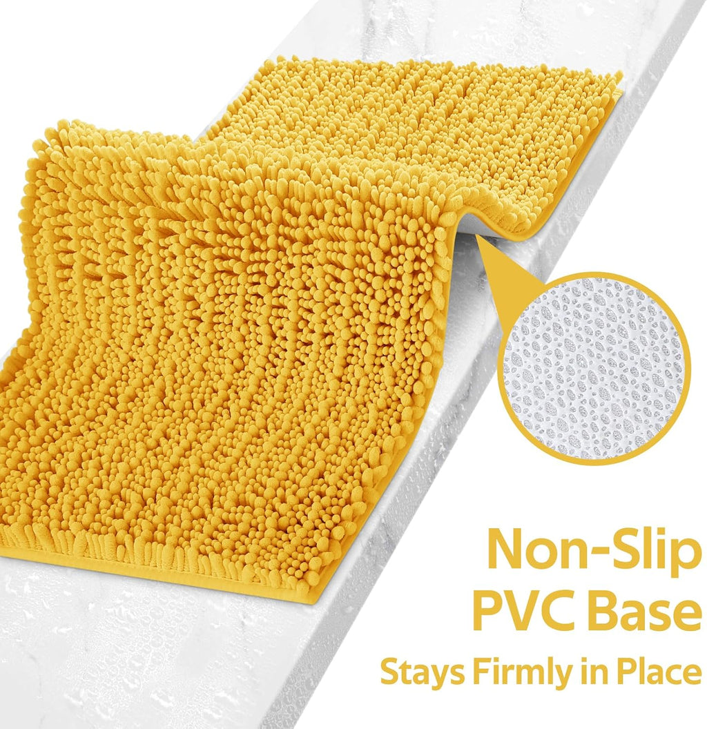 Upgrade Extra Large Gold Bathroom Rug Set 3 Pieces Ultra Soft, Thick Absorbent Bath Mats, Non Slip Chenille Toilet Mat for Bathroom, Bedroom, Kitchen, Yellow