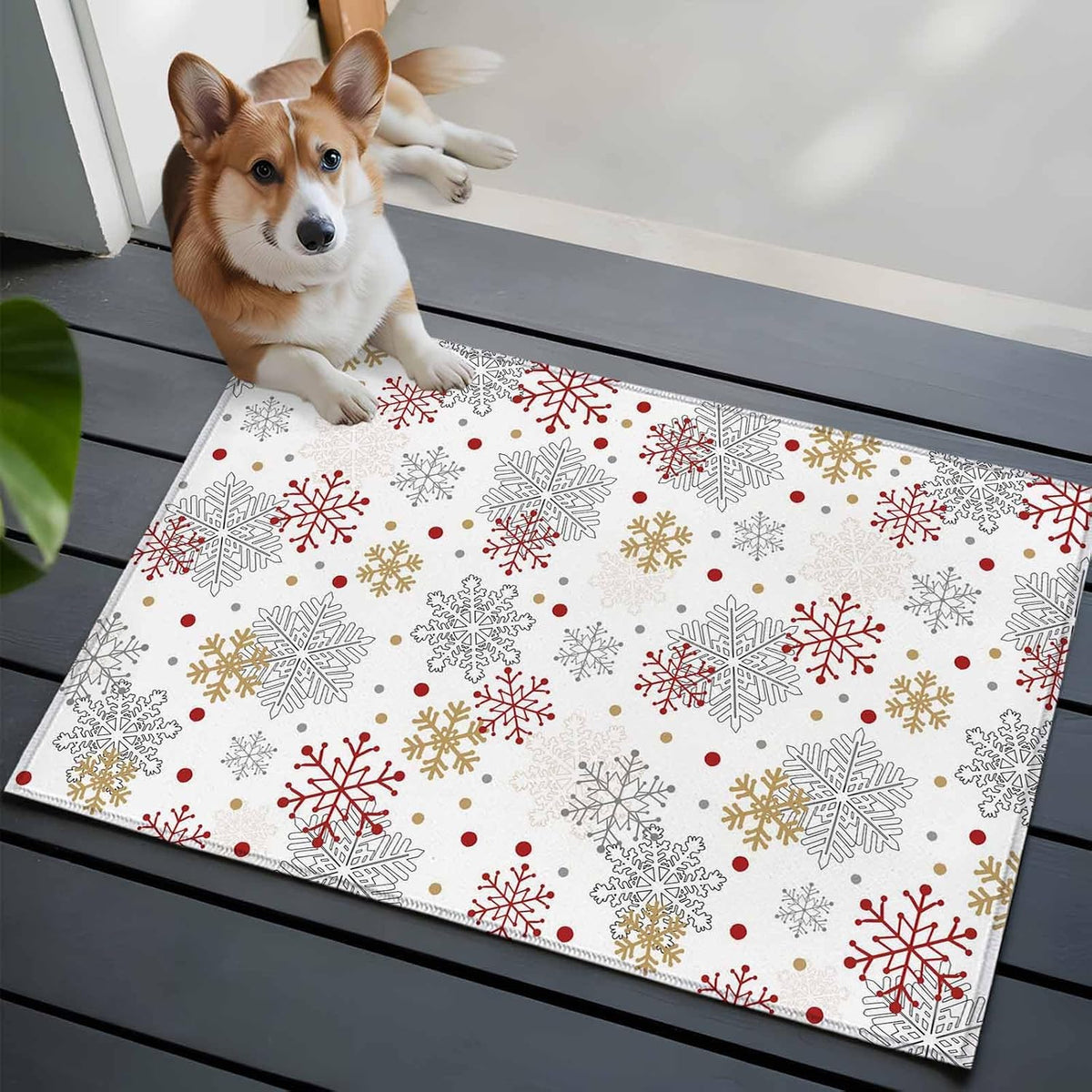 Merry Christmas 2x3 Area Rugs for Living Room, Vintage Watercolors Winter Red Yellow White Snowflakes Non Slip Floor Mat Washable Low-Profile Indoor Carpet for Bedroom, Dining Room, Bathroom