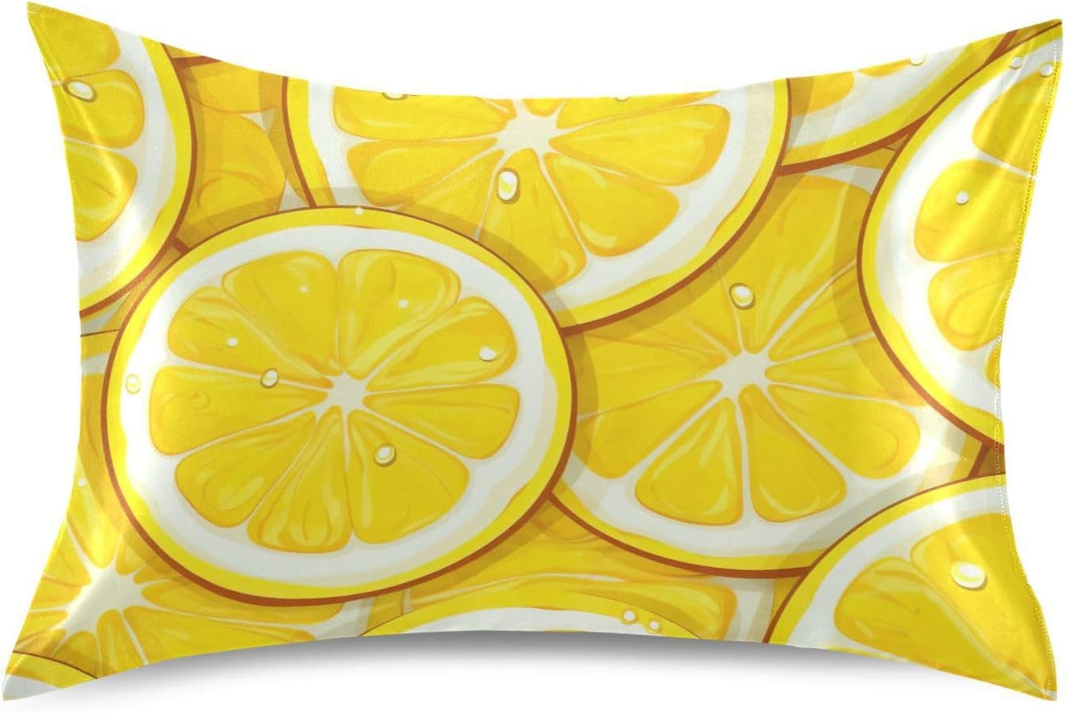 Vintage Yellow Lemons Leaves Satin Pillowcase for Hair and Skin Body Body Pillow Cases Standard Size 20"X26" Super Soft Pillow Case with Envelope Closure for Women