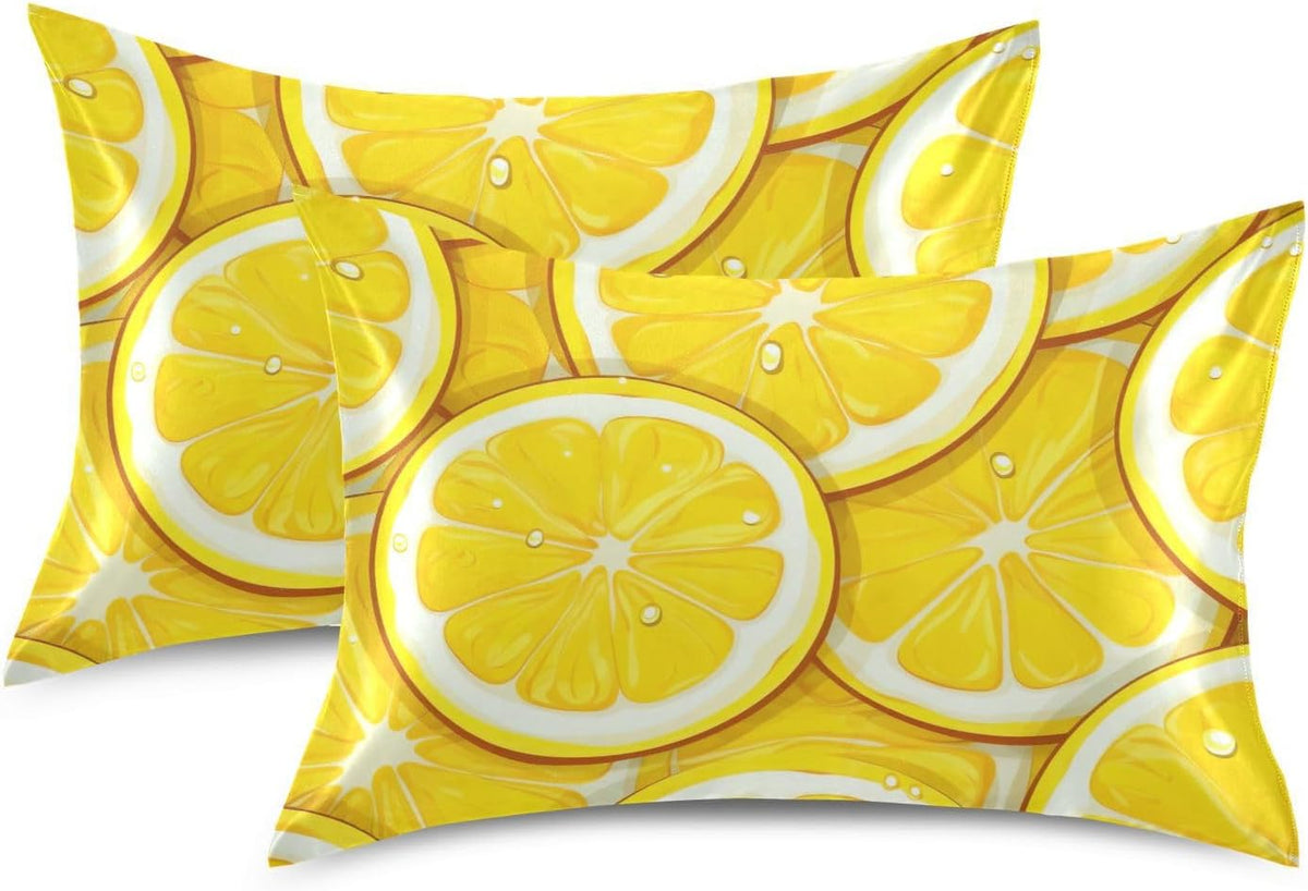 Vintage Yellow Lemons Leaves Satin Pillowcase for Hair and Skin Body Body Pillow Cases Standard Size 20"X26" Super Soft Pillow Case with Envelope Closure for Women